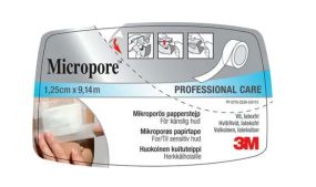 Micropore tape m/dispenser 1.25cmx9.14m hvit 